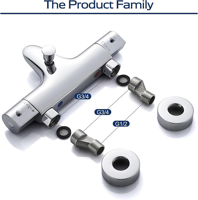 Термостатический смеситель для ванны SINKTORY с защитой 38℃, с двумя выходами воды, латунный, хромированный Киев - изображение 4