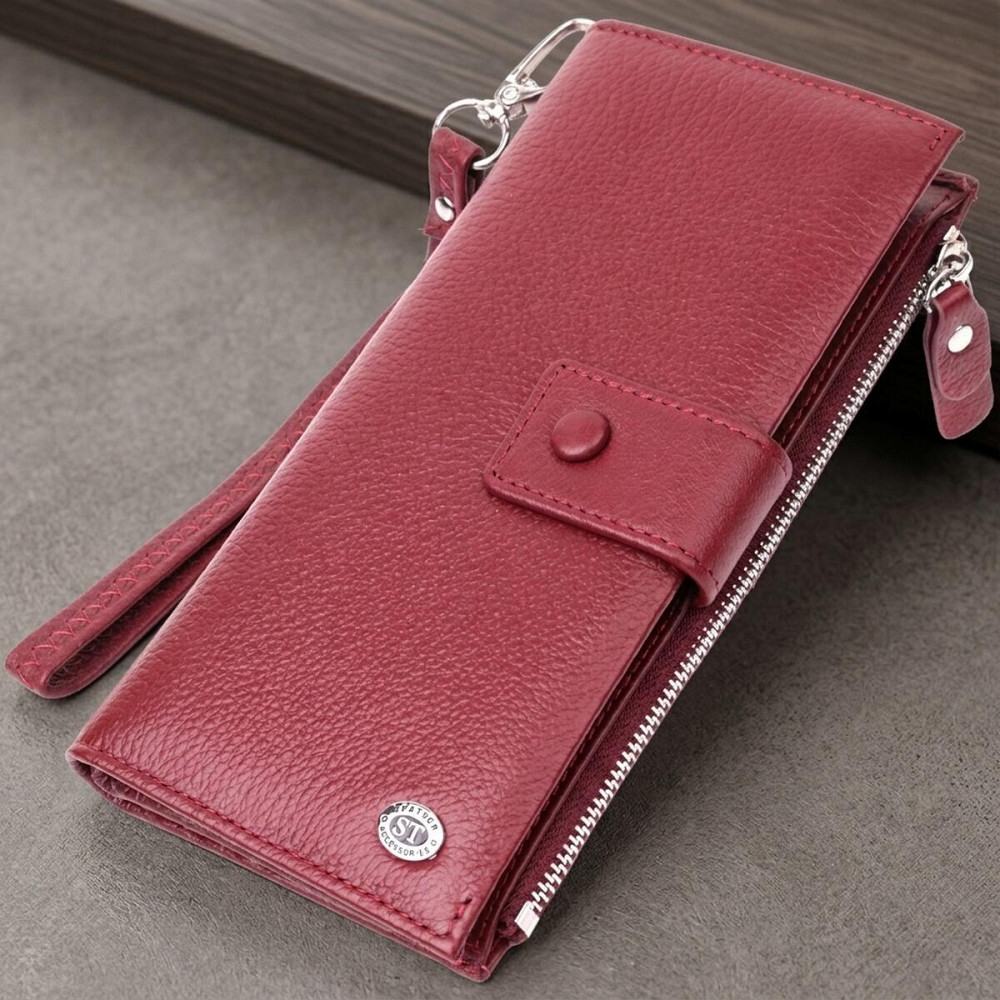 Вертикальний жіночий гаманець-клатч із натуральної шкіри ST Leather 22535 Бордовий Київ - фото 11
