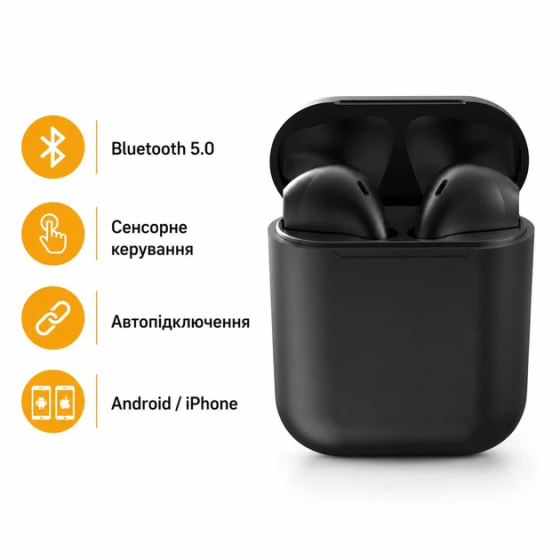 Беспроводные наушники TWS InPods 12 Black, Bluetooth 5.0, сенсорное управление, стереозвук, микрофон, шумоподавление Киев