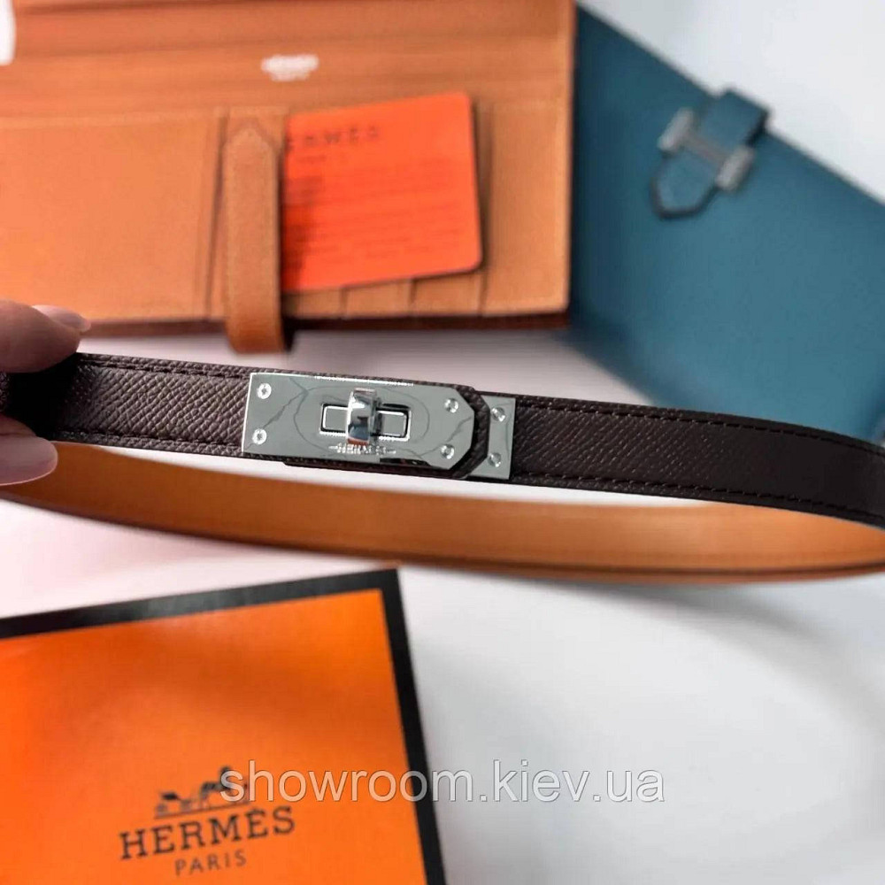 Тонкий женский пояс из натуральной кожи цвета кофе  (280-2) Киев - изображение 5