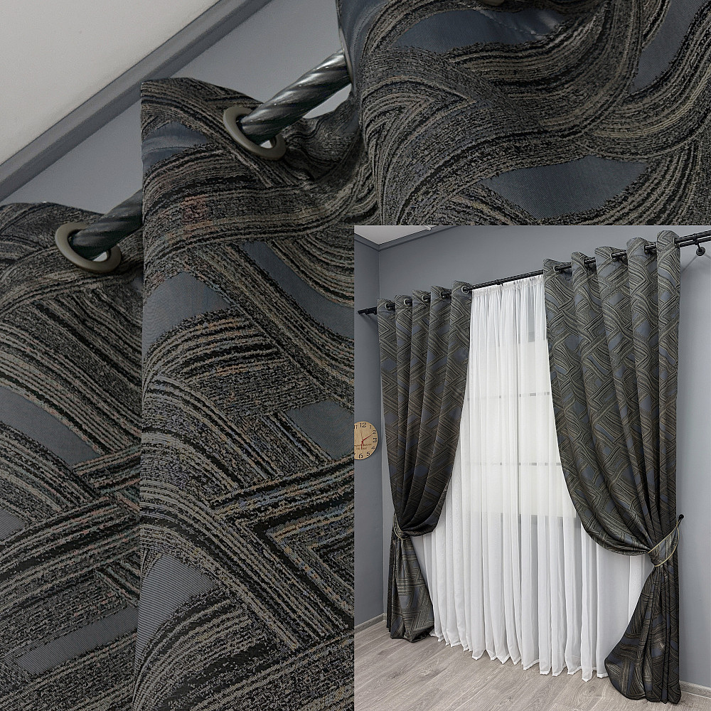 Комплект штор на люверсах VR-Textil Жаккард Mystery № 1625ш Капучино с серым 150х280 см 2 шт (37-0201) Киев - изображение 1