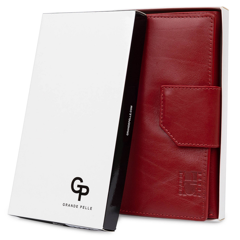 Шикарний жіночий гаманець в три складання GRANDE PELLE 11564 Червоний Київ - фото 9
