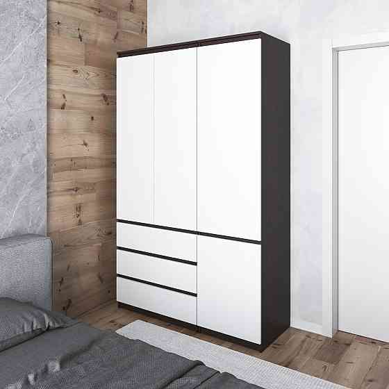 Шафа для одягу VAYS в спальню з 3 шухлядами, штангою та полицями, без ручок R9+R22 Венге Темний-Білий фасад Львів