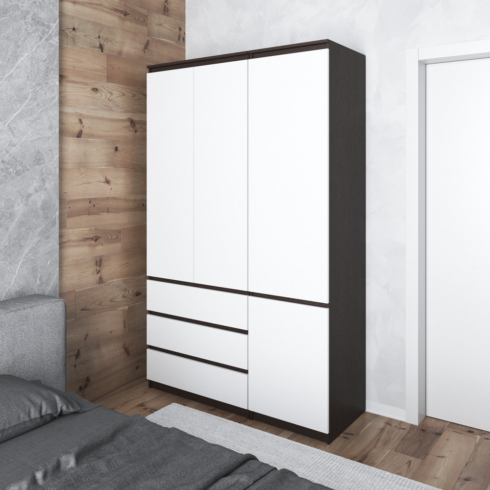 Шкаф для одежды VAYS в спальню с 3 шухлядами, штангой и полками, без ручек R9+R22 Венге Темный-Белый фасад Львов - изображение 1