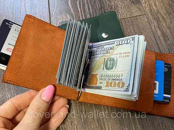 Коричневий шкіряний затиск для грошей ручної роботи LQ Leather Київ