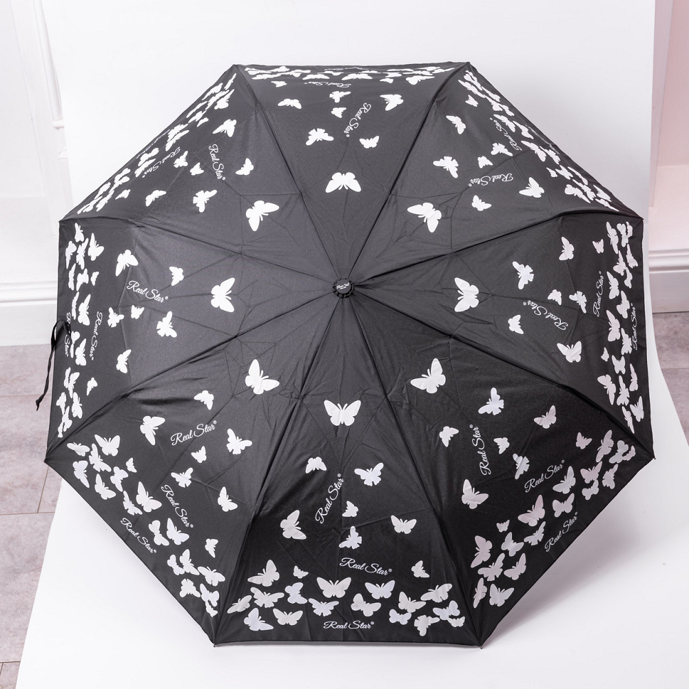 Парасолька напівавтомат з принтом міцна з поліестеру діаметр 97 см Чорна HP-23-2B Коломыя - изображение 1
