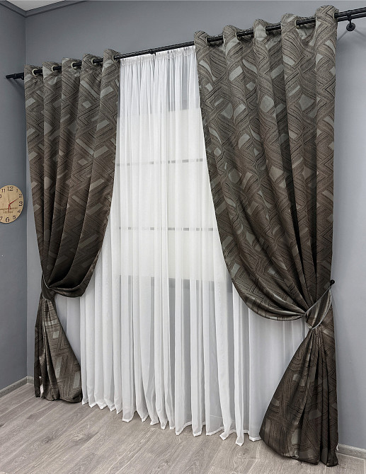 Комплект штор на люверсах VR-Textil Жаккард Mystery № 1626ш Капучино 150х280 см 2 шт (37-0179) Киев - изображение 3