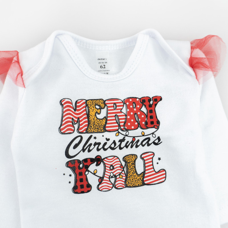 Новогодний трикотажный комплект для девочки Merry Cristmas рост 80 см (9 - 12 месяцев) Malena Белый с принтом Кривой Рог - изображение 2