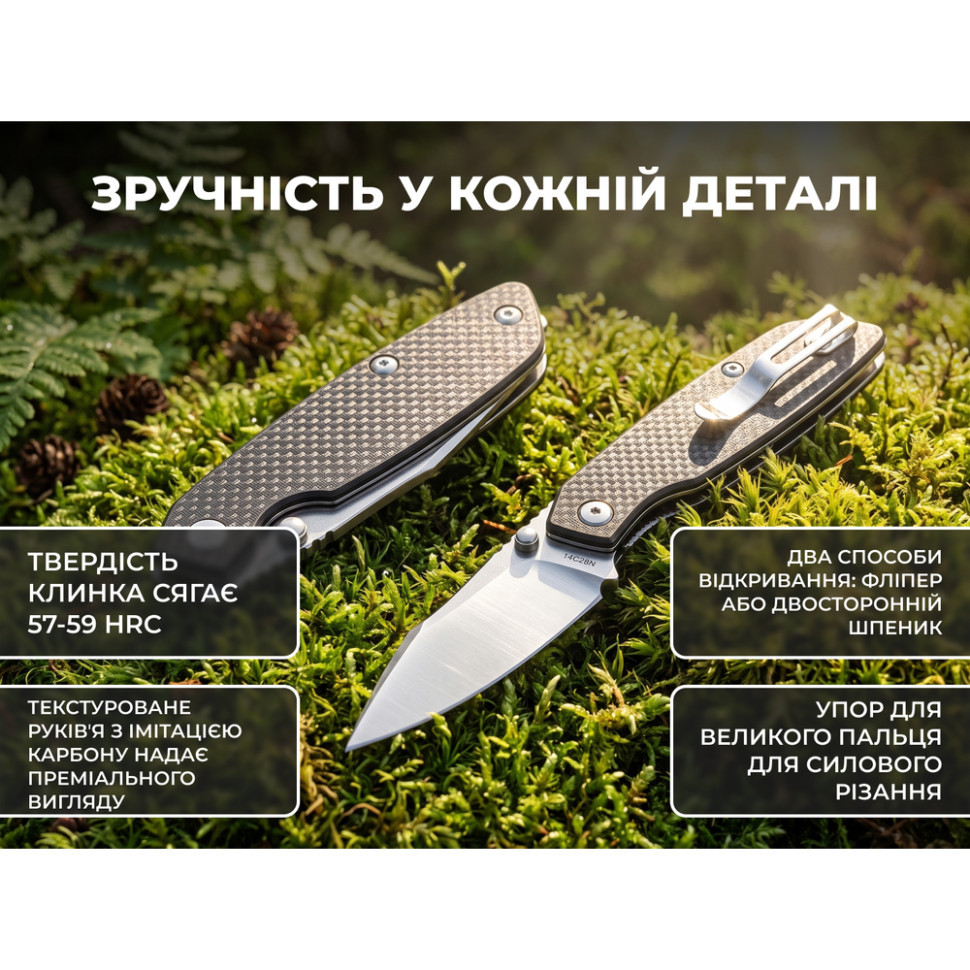Ніж складаний туристичний Ruike P746-CB, (8 см) 14C28N / G10 чорний Киев - изображение 13