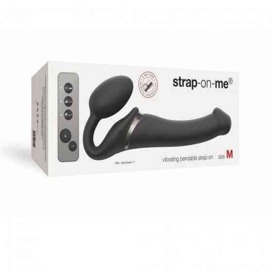 Безремінний страпон з вібрацією Strap-On-Me Vibrating Black M, діаметр 3,8см, пульт ДК, регульований Sex Aura Київ