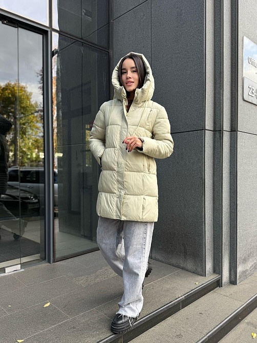 Жіноча тепла стильна куртка плащівка Оливковий, 42 Одеса - фото 5