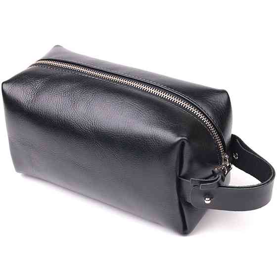 Нессесер мужской большого размера из гладкой кожи на молнии Украина GRANDE PELLE 16767 Черный Киев