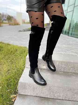 Vesna Ботфорти жіночі VESNA чорні шкіра+замша натуральна висота 53 см обхват 35-37 см (2411/1 4 Коломия