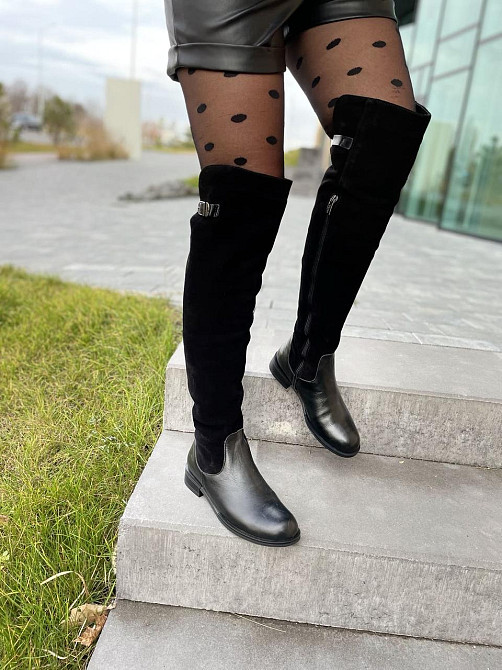 Vesna Ботфорти жіночі VESNA чорні шкіра+замша натуральна висота 53 см обхват 35-37 см (2411/1 4 Коломия - фото 5