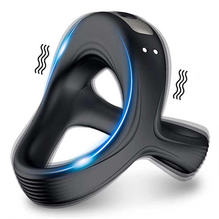 Тройное эрекционное виброкольцо на пенис и мошонку USB - Черный Винница - изображение 1