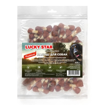 Лакомство для собак Lucky Star Гантельки с мясом утки на прессованной кости из сыромятной кожи 6 см 500 г (4820112457891) Винница - изображение 2