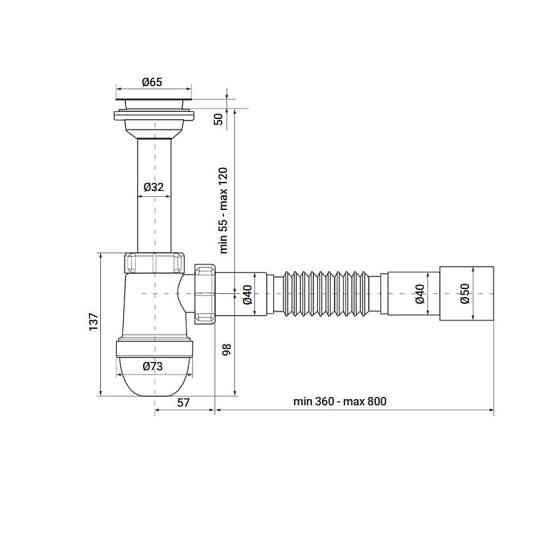 Сифон для умивальника Zerix SU-01 1 1/4"x40 з литим випуском   ( ZX4947 ) 25255 Харків