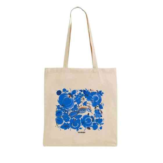 Екошопер BookOpt BK4001 Петриківський розпис Сині квіти бежевий Луцк