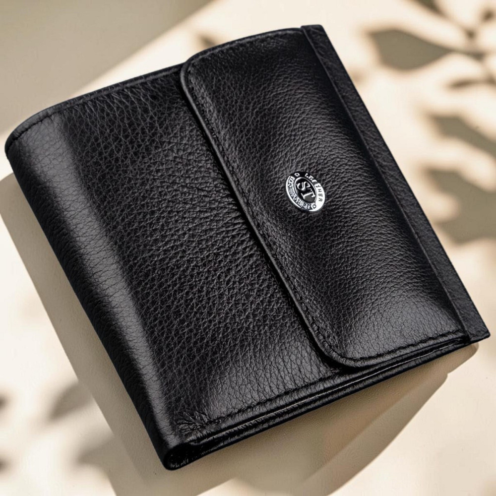 Жіночий шкіряний гаманець з монетницею чорний (ST Leather) Київ - фото 12