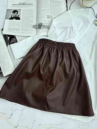 Женская базовая мини юбка на резинке эко-кожа + вискоза Шоколад, 46/48 Одесса