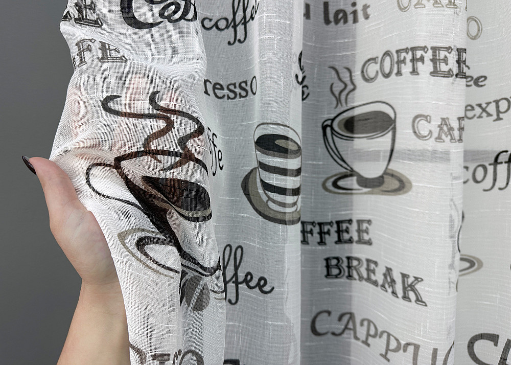 Кухонна тюль-арка VR-Textil № 1793т льон молочний з чорним 300х115 см (53-0115) Київ - фото 3