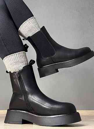 Черевики жіночі Hengji 958 челсі утеплені на хутрі шкіряні чорні, 39, 24,5 см Київ