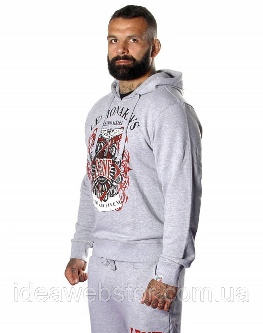 Толстовка чоловіча Leone Legionarivs Fleece Grey сіра з капюшоном із бавовни для спорту тренувань ММА бокса та повсякденного носін Київ - фото 10