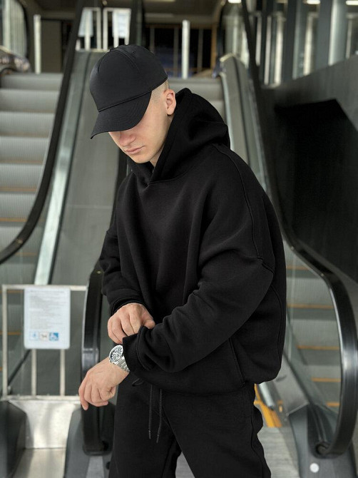 Чорне худі оверсайз чоловіче Pobedov Urbanist. Худі чорне чоловіче зима Київ - фото 4