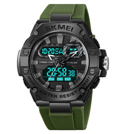 Часы мужские наручные спортивные Skmei 2221 с двойным дисплеем и подсветкой (Зеленый) Винница