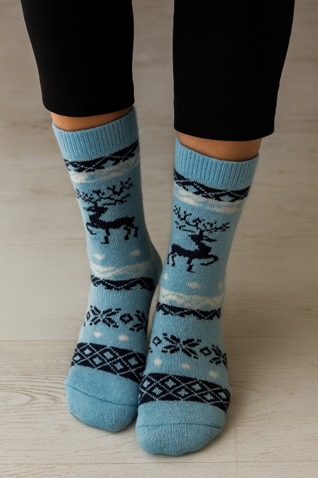 Тёплые носки из альпаки с узором Голубой, 39-42 Харьков - изображение 1