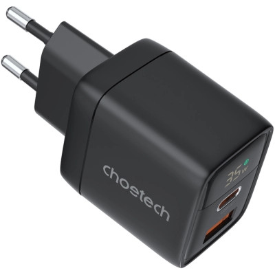 Зарядное устройство Choetech 1xUSB + 1xUSB-C PD35W with display black (PD6052-EU-BK) Винница - изображение 2
