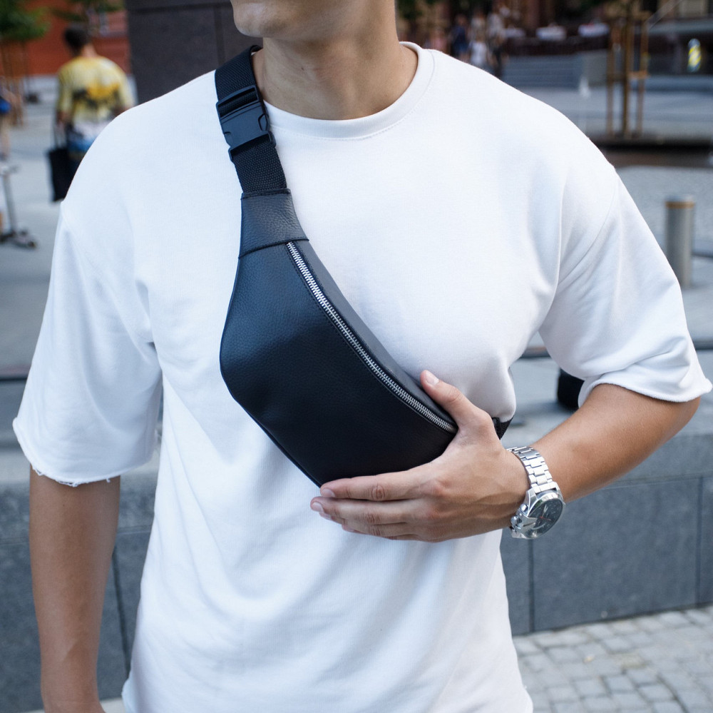 Бананка чоловіча через плече шкіряна стильна, сумка на пояс, чорнаMasterSem Київ - фото 5
