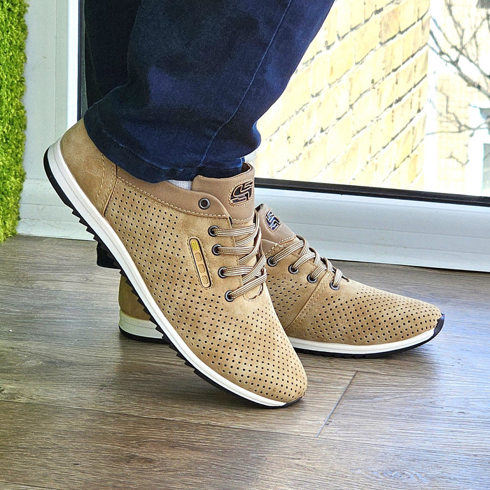 Чоловічі мокасини Літні Бежеві Туфлі Сіточка Коричневі Світлі (розміри: 40,41,42,43,44,45) - 207-4 Дніпро - фото 5