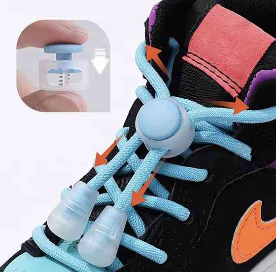 Шнурки эластичные без завязок с пластиковыми фиксаторами Светло-голубой Смела