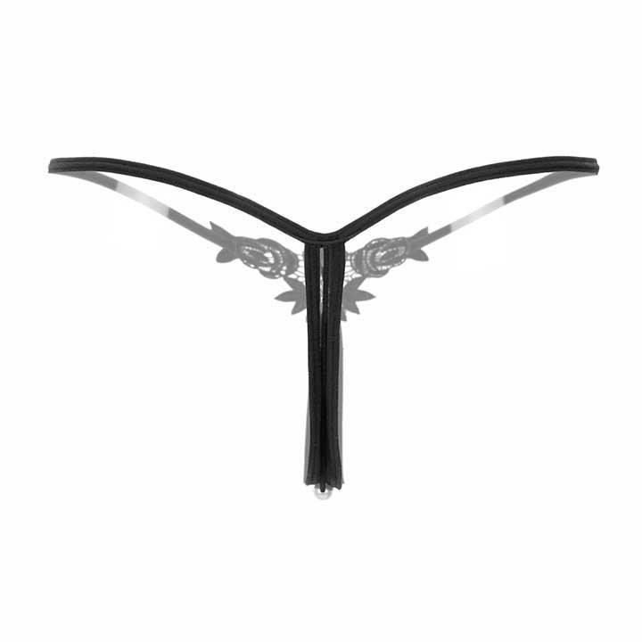 Стрінги з намистинками та квітами - Чорний - S/M - Еротична білизна Вінниця - фото 16