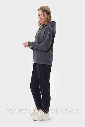 Костюм жіночий худі на блискавці темно-сіре та штани чорні RAY PREMIUM LOOSE U0809 (U0809W-Dark Grey-Black) Київ