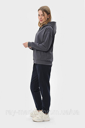 Костюм жіночий худі на блискавці темно-сіре та штани чорні RAY PREMIUM LOOSE U0809 (U0809W-Dark Grey-Black) Київ - фото 2