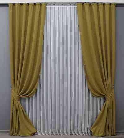 Комплект готовых штор VR-Textil Микровелюр Petek № 1514ш Горчичный 100х290 см 2 шт (31-967) Киев