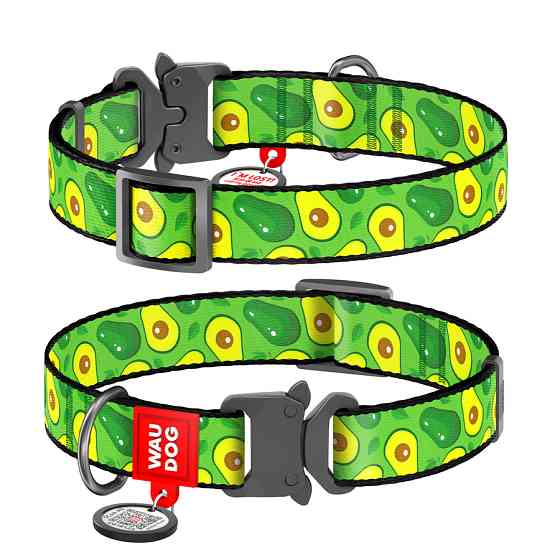 Нашийник для собак нейлоновий WAUDOG Nylon з QR паспортом, малюнок "Авокадо", металічна пряжка- Коломыя