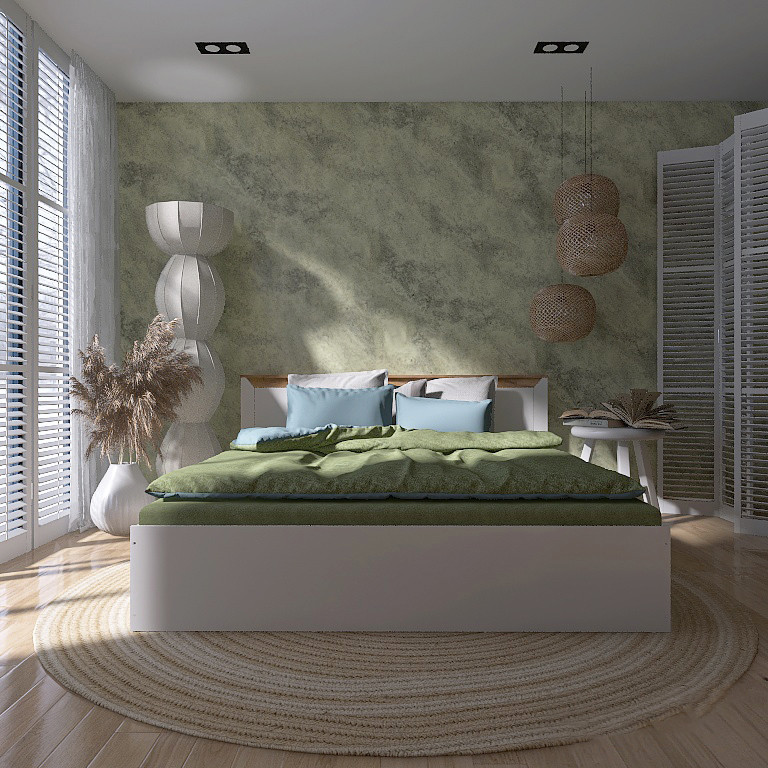 Кровать двуспальная Эверест Нордик-1600 (щит ДСП под матрас) 160х200 см Белый + Дуб крафт золотой (DTM-5557) Днепр - изображение 4