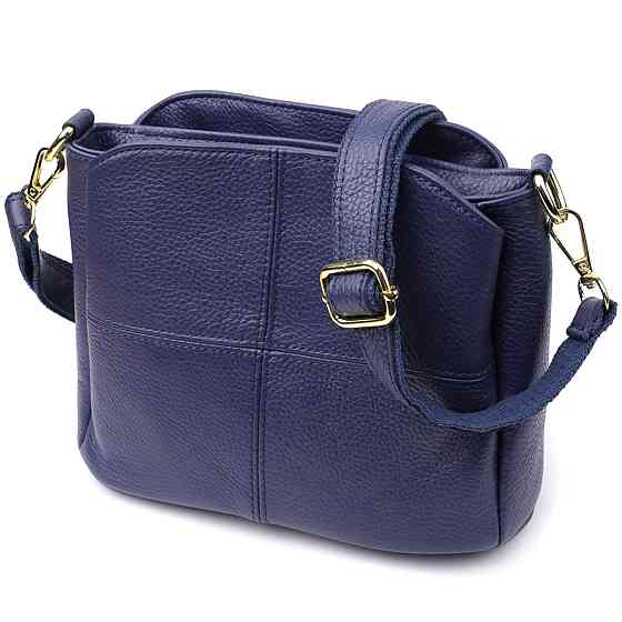 Жіноча сумка з натуральної шкіри з трьома відділеннями Vintage 22976 Синій Київ