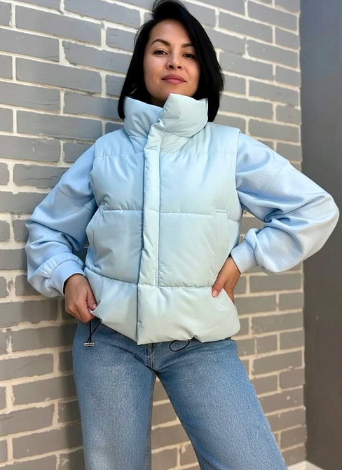 Жилет женский HAIZIYUAN 9021 воротник стойка средняя длина голубой, голубой, M Киев - изображение 15