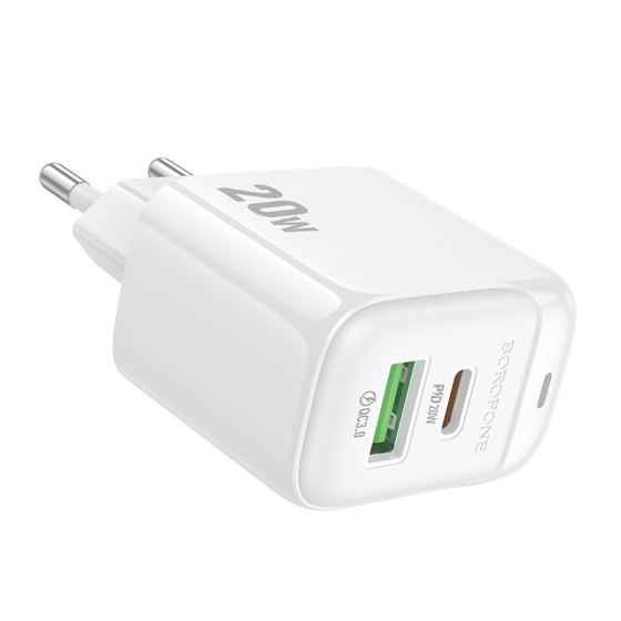 Мережевий зарядний пристрій BOROFONE BAS44A Potential PD20W+QC3.0 charger(EU) White Одеса
