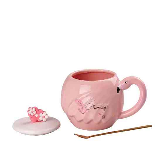 Чашка порцелянова 500 мл Фламінго з кришкою і ложкою HPCY8276FM Київ