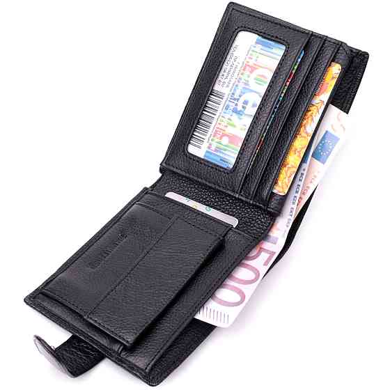 Чоловічий горизонтальний гаманець із натуральної шкіри ST Leather 22466 Чорний Київ