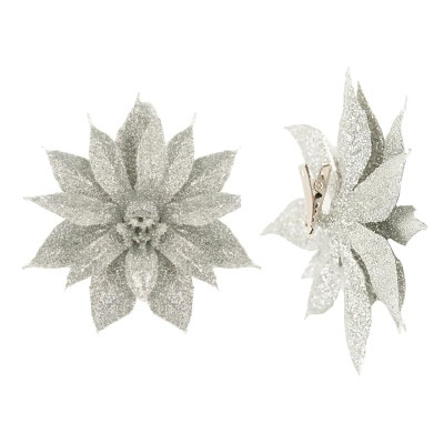 Ялинкова іграшка House Of Seasons Квітка декоративна на кліпсі срібляста H&amp;S 10 см 3 шт (8720362230816) Вінниця - фото 2