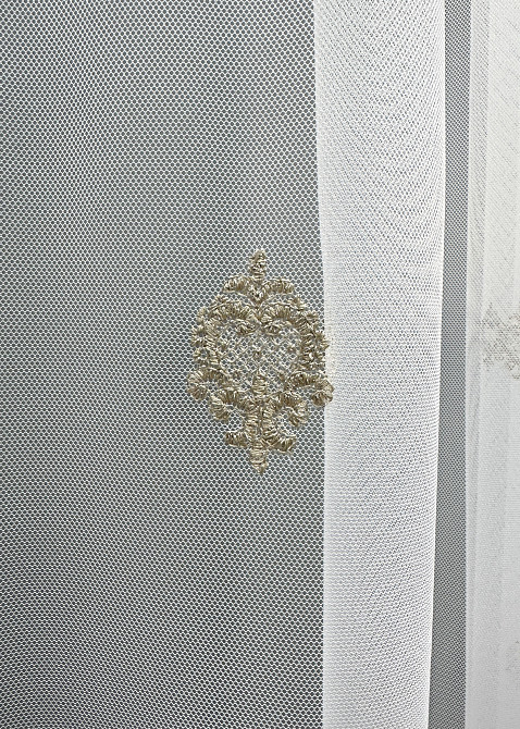 Тюль VR-Textil 1825т Грек-сетка с вышивкой и люрексом Молочный с капучино 300х270 см (40-171) Киев - изображение 7