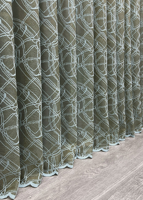 Тюль VR-Textil 1977т Жакард Хакі з блакитним 400х270 см (42-1011) Київ - фото 8