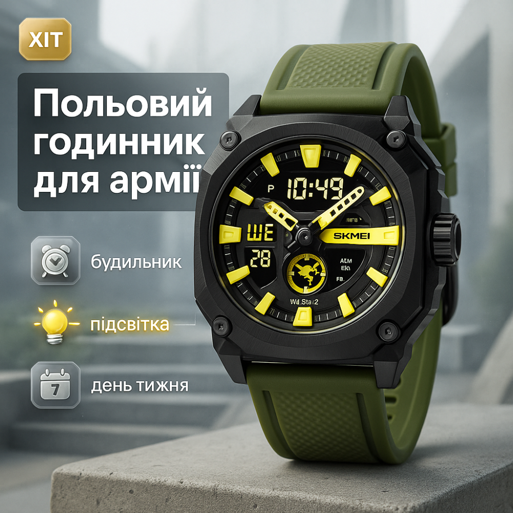 Армійський наручний годинник для чоловіка SKMEI 2272BKAG, Тактичний годинник для ЗСУ WP-23 Львів - фото 3