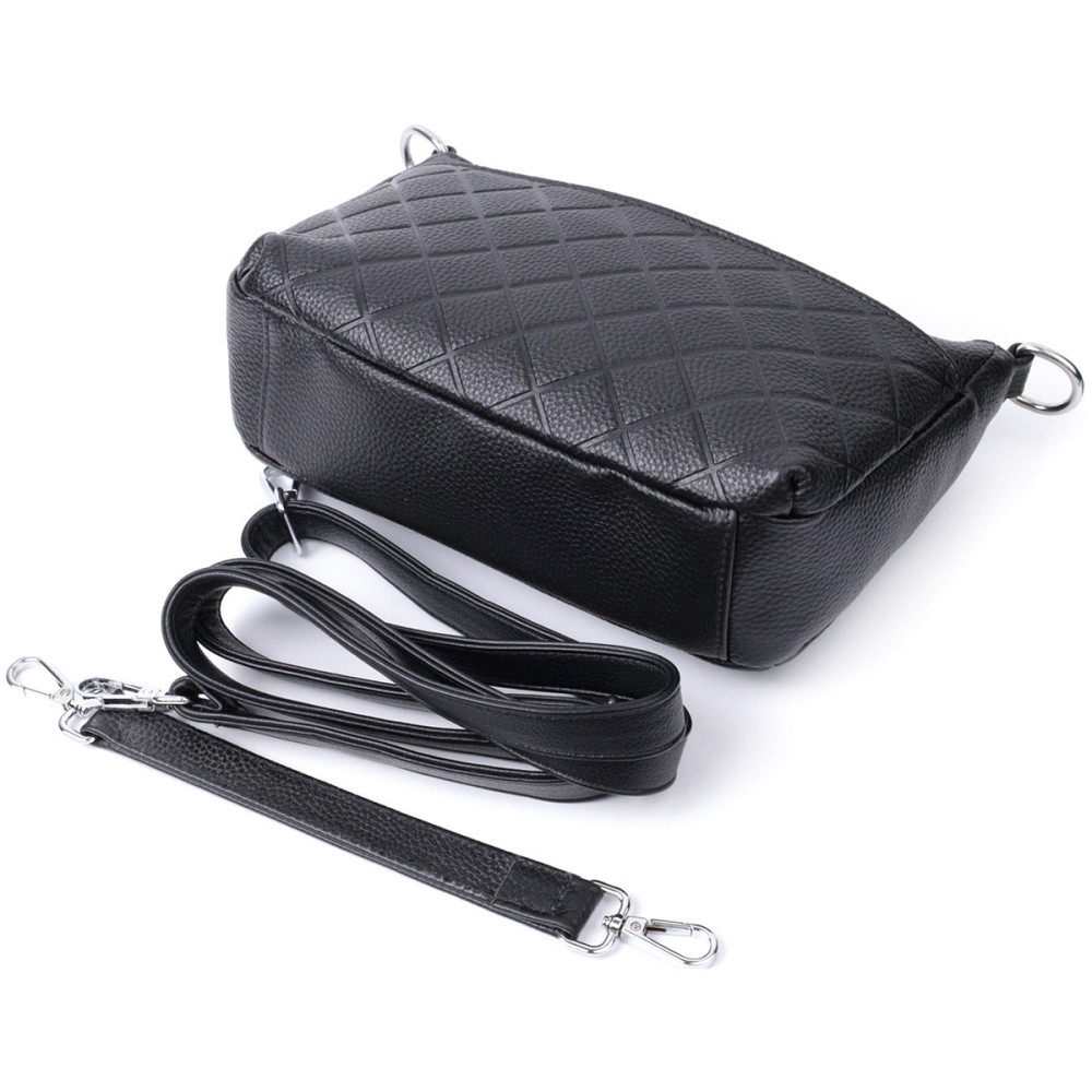 Елегантна сумка для жінок на три відділення з натуральної шкіри Vintage 22805 Чорний Київ - фото 9